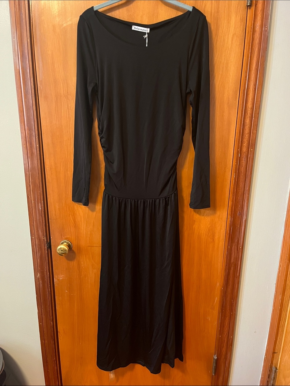 Reformation Black Long Sleeve Ruched Maxi Dress